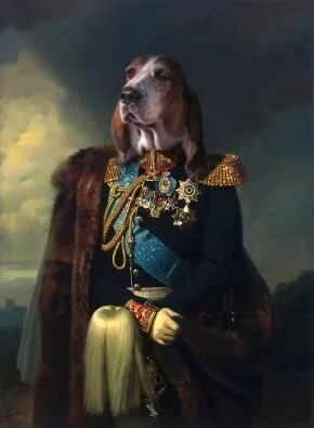 Basset Hound en officier, œuvre originale de Daniel Trammer