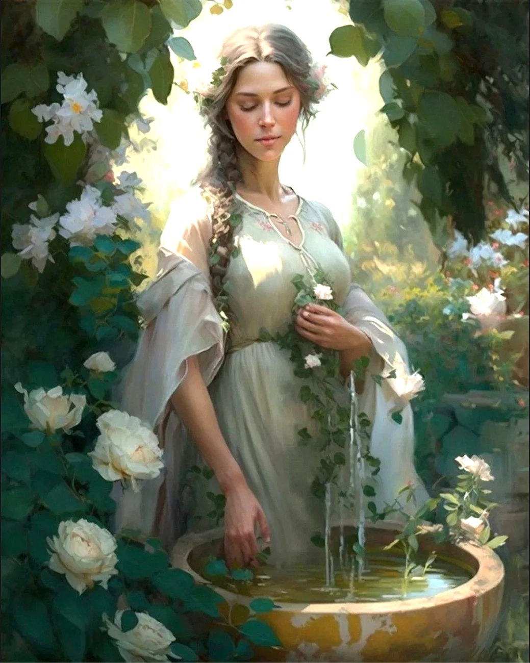 Portrait de rose a la fontaine 120x 100 cm de Daniel Trammer